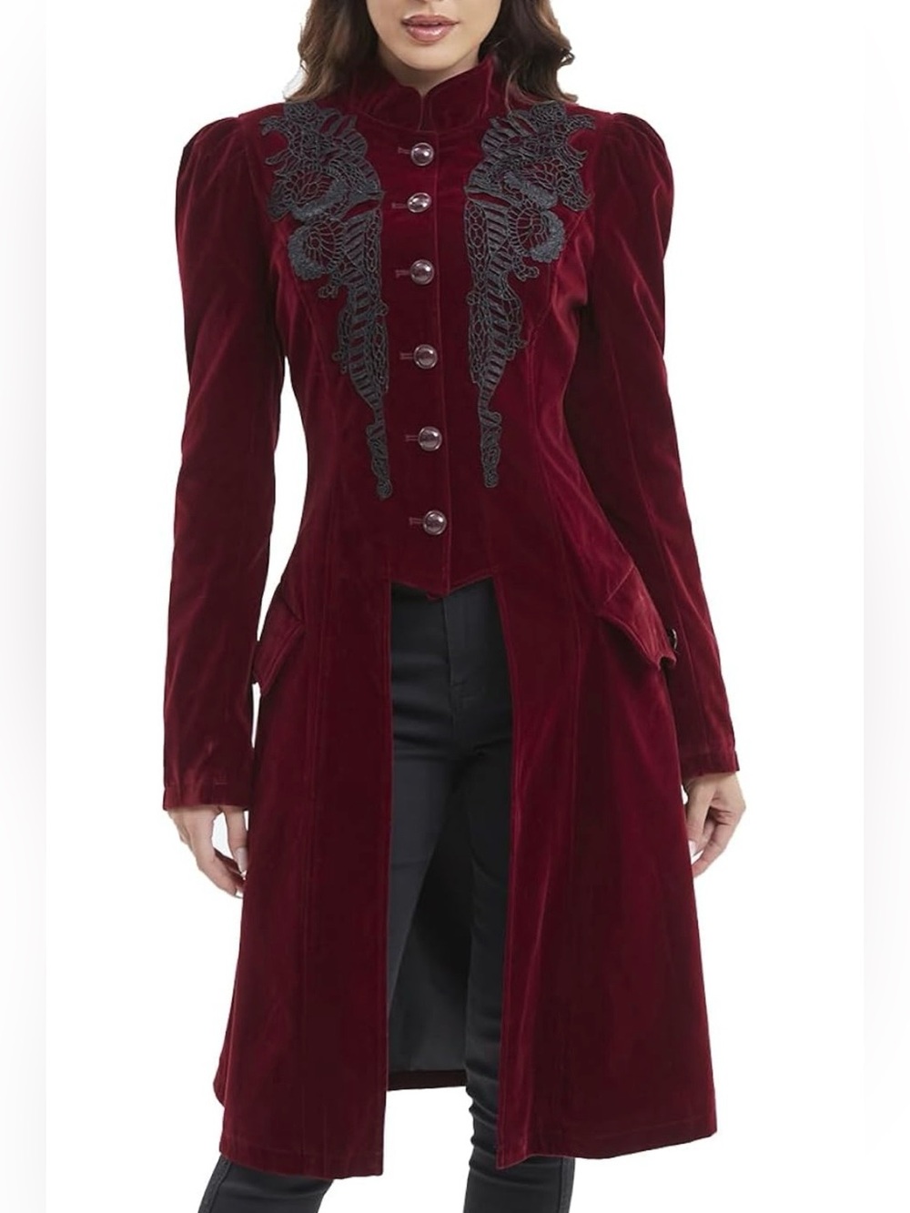 Burgundy Velvet Gothic Victorian Steampunk Frock Coat